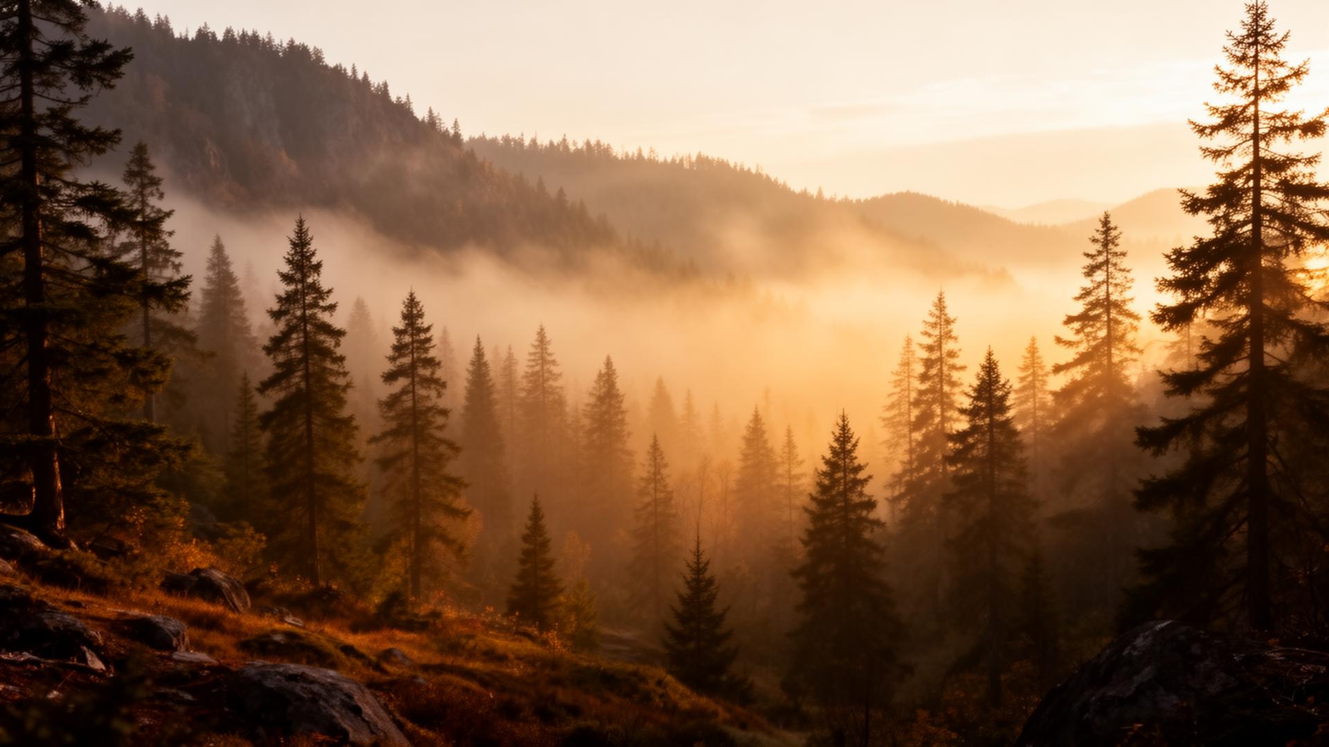 Misty mountain landscape at dawn